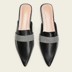 Chevron Detail Point Toe Mules